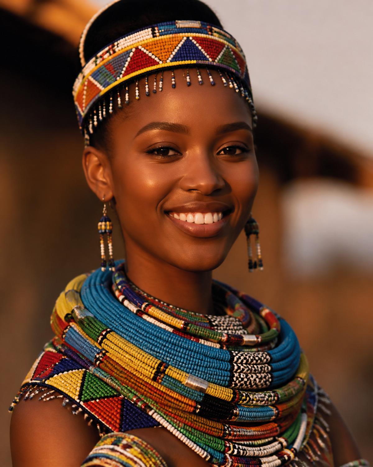 Young South African woman wearing traditional Ndebele beadwork